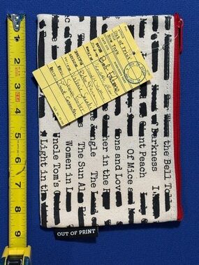 Out of Print White Text-Print Canvas Pouch with Red Zipper